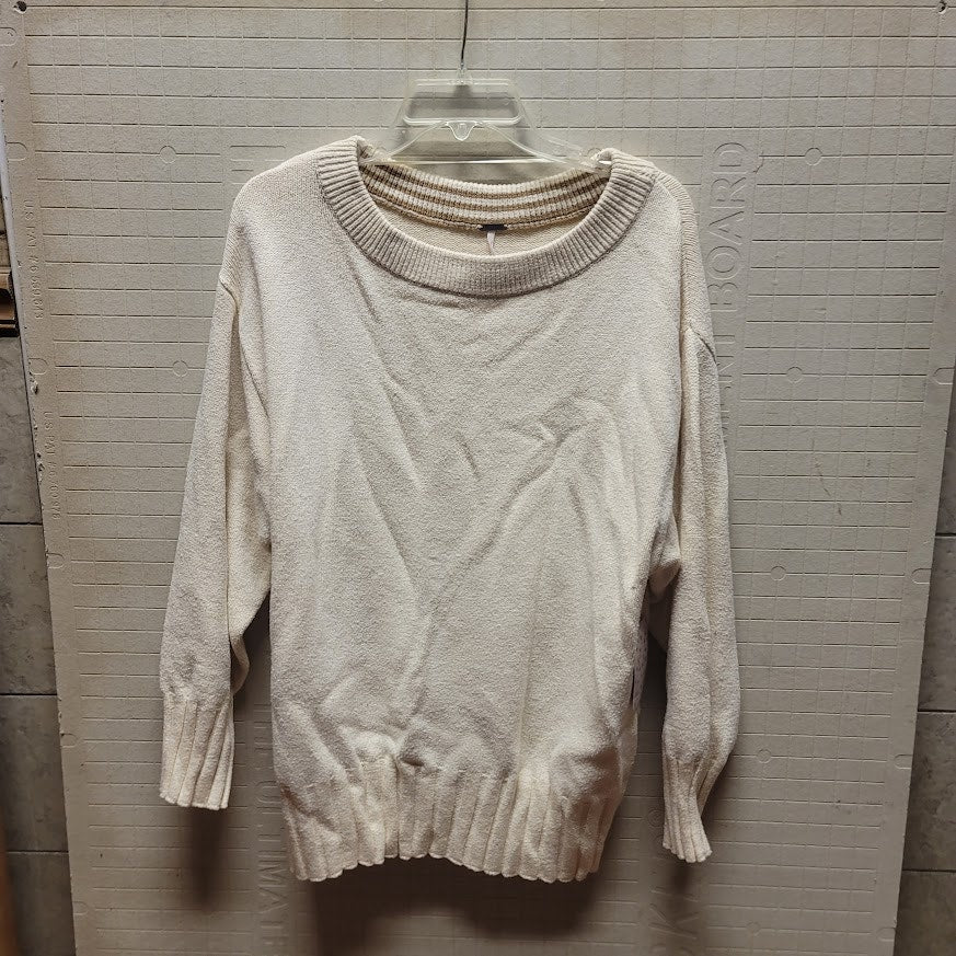 Free People Ivory Combo Street Fair XS Sweater NEW Ribbed Cuffs Waist Crew Neck