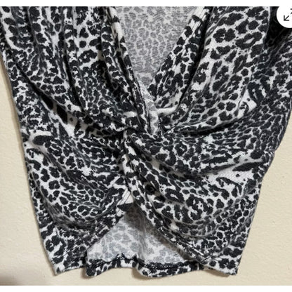 Poof Women Fleece V-neck Twist Top Sweater Size SMALL Animal Print NWT