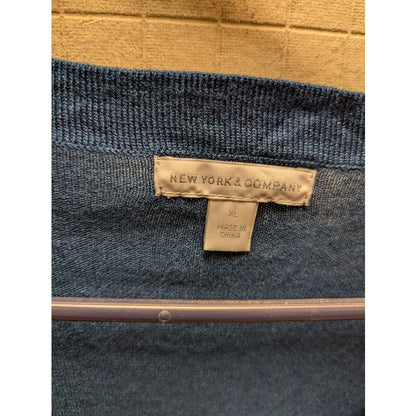 New York Company Size XL Twist Front Ruched Deep V-Neck Sweater Blue New