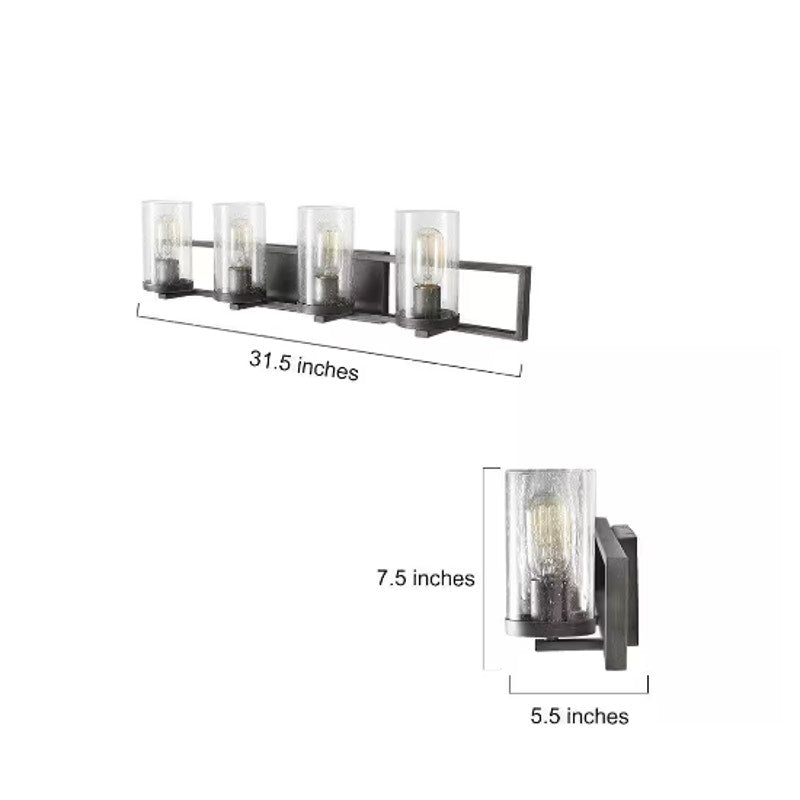LNC Industrial Gray 4-Light Vanity Light Seeded Glass Bathroom Powder Room NEW