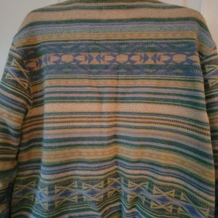 Lucky Brand Men's Green Tan Patterned Shirt Jacket Aztec Button Down LARGE heavy