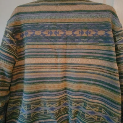 Lucky Brand Men's Green Tan Patterned Shirt Jacket Aztec Button Down LARGE heavy
