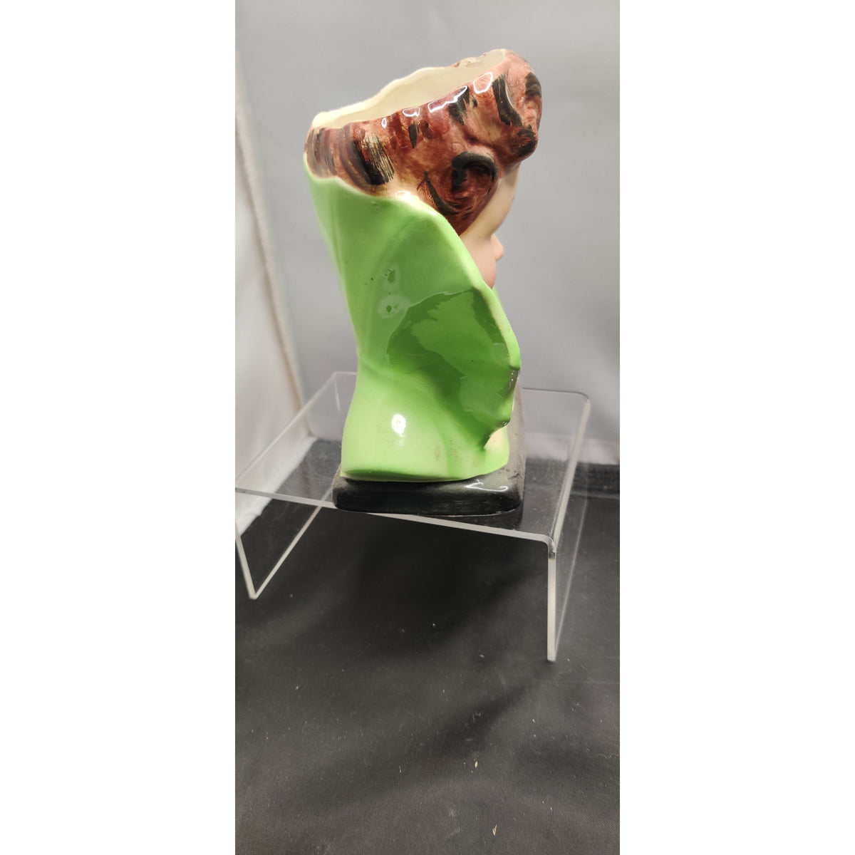 Vintage Green Collar Lady Head Vase Planter Kitschy Ceramic Japan 1950 Edwardian