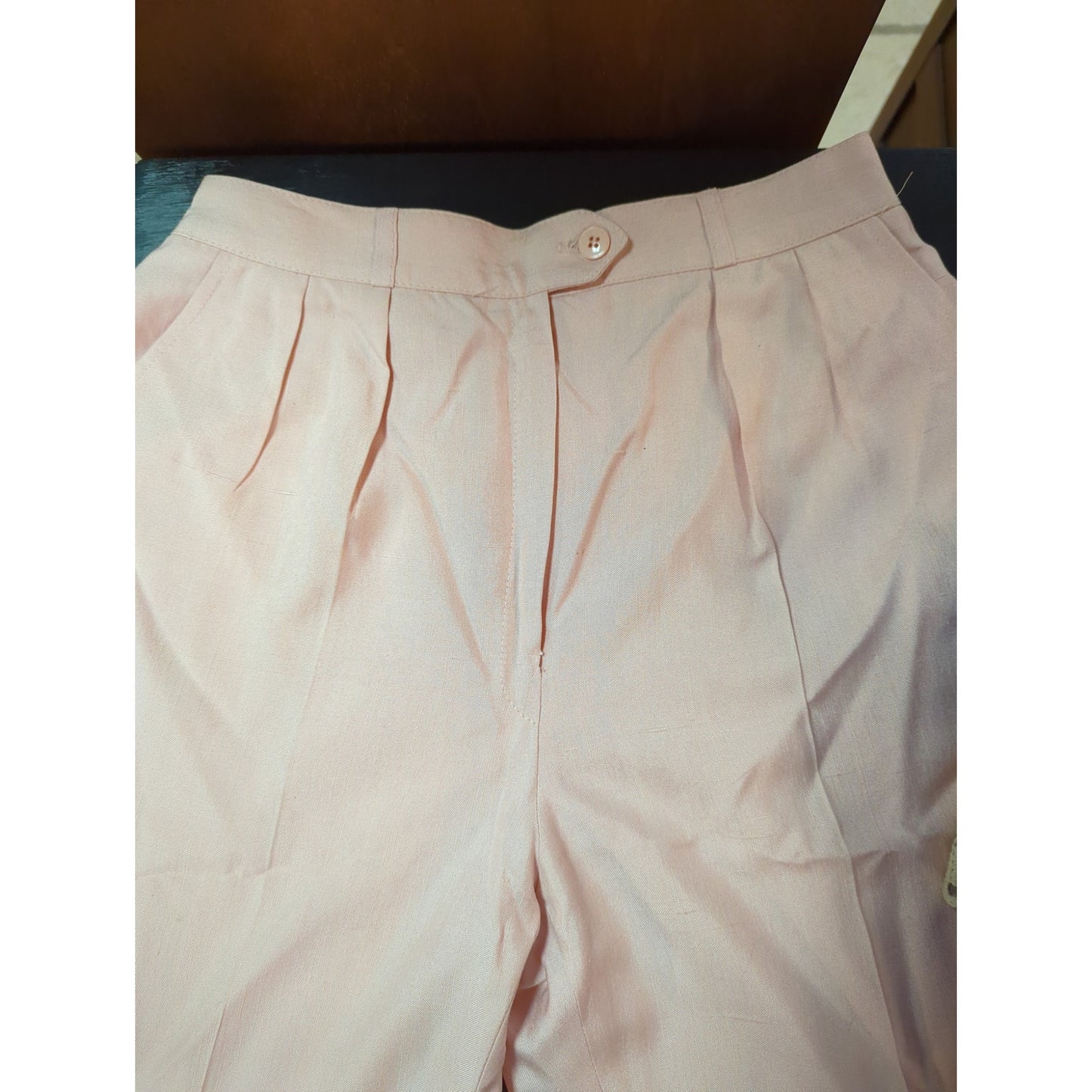 Herve Bernard Pink Linen Size 4 Lined Pants Pleated Front High Waist lined