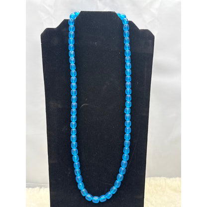 Vintage Blue Satin Glass Bead Choker Necklace 15 Inches Retro Glamour Classic