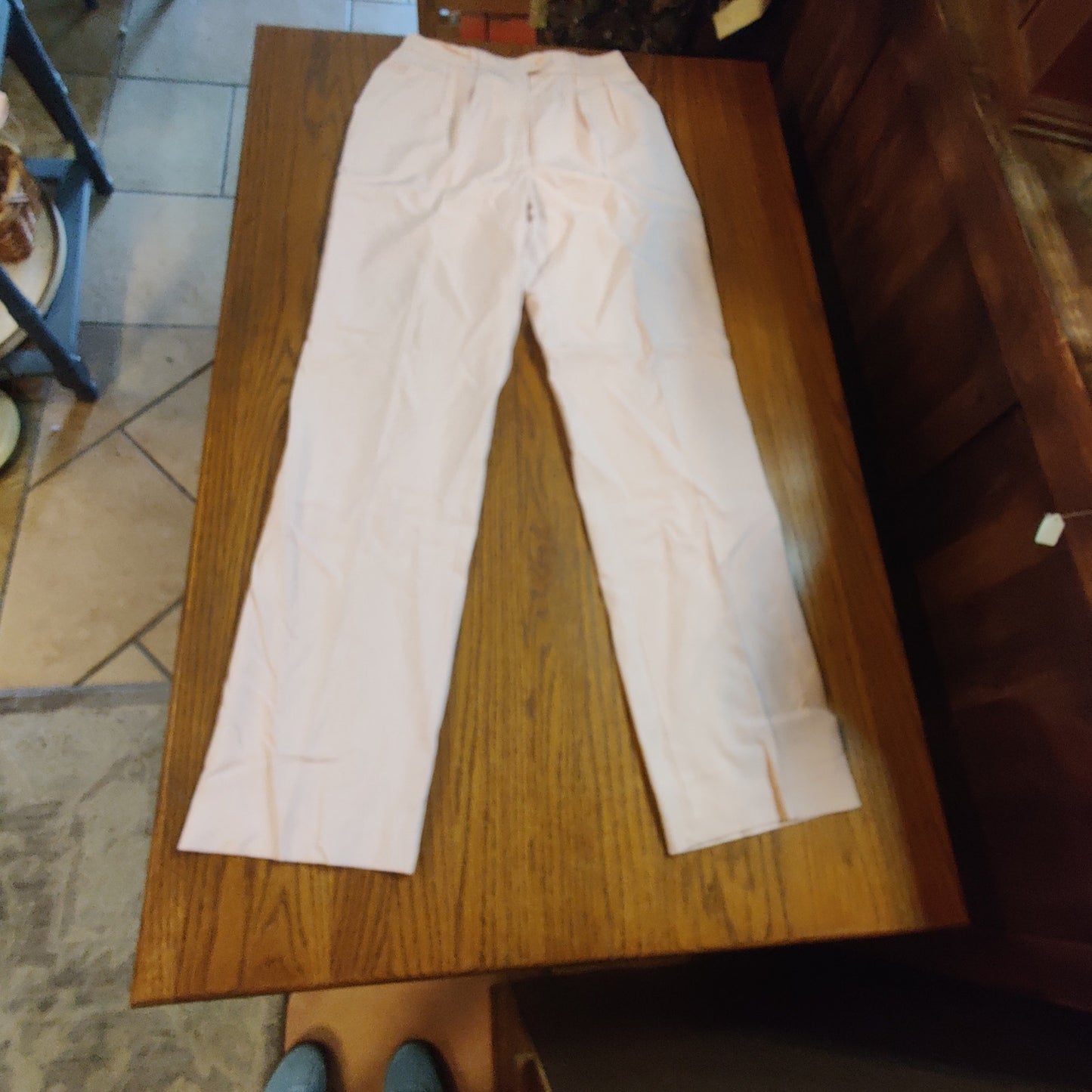 Herve Bernard Pink Linen Size 4 Lined Pants Pleated Front High Waist lined