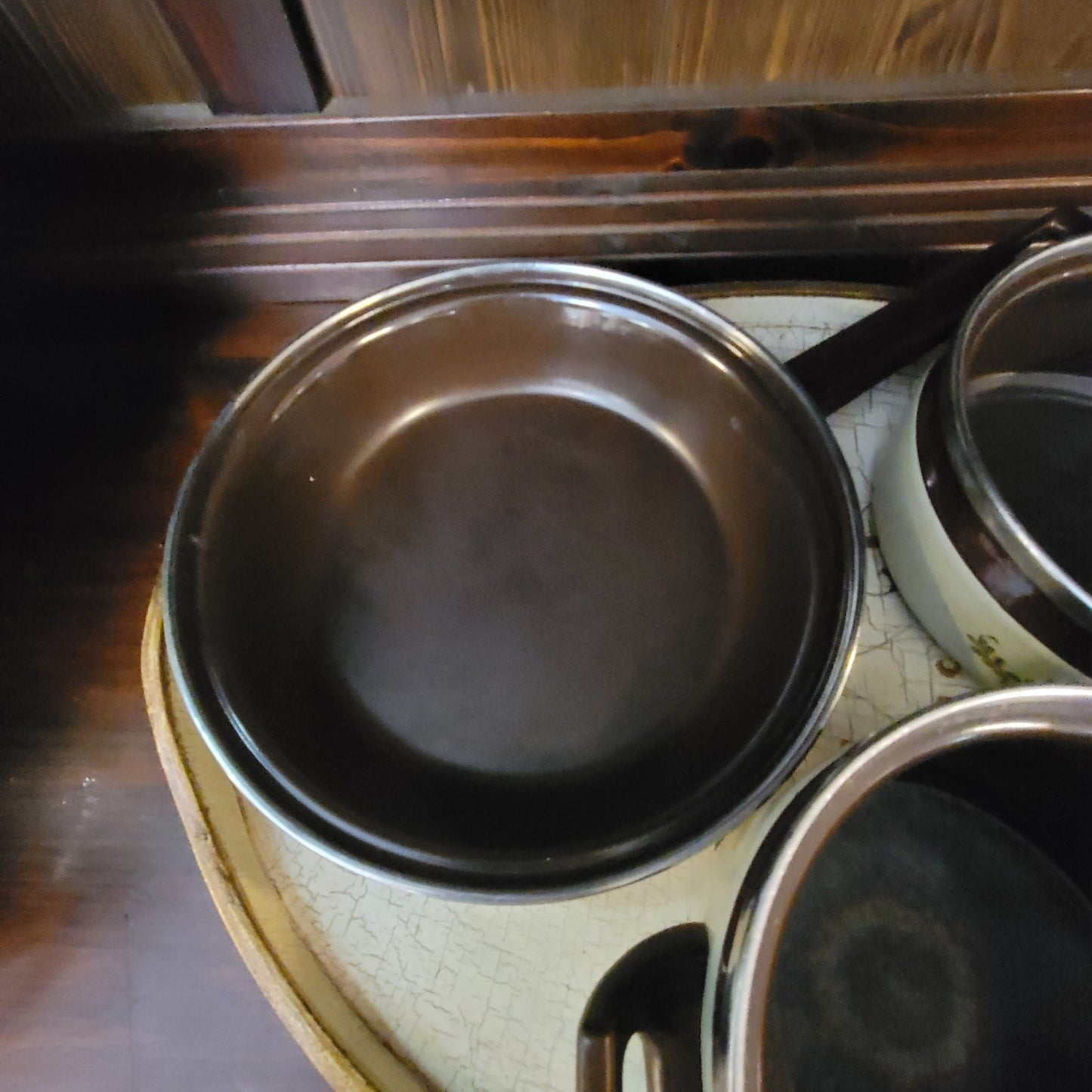 Vintage Asta Enamelware Cookware Set Brown Green Floral West Germany 8pc
