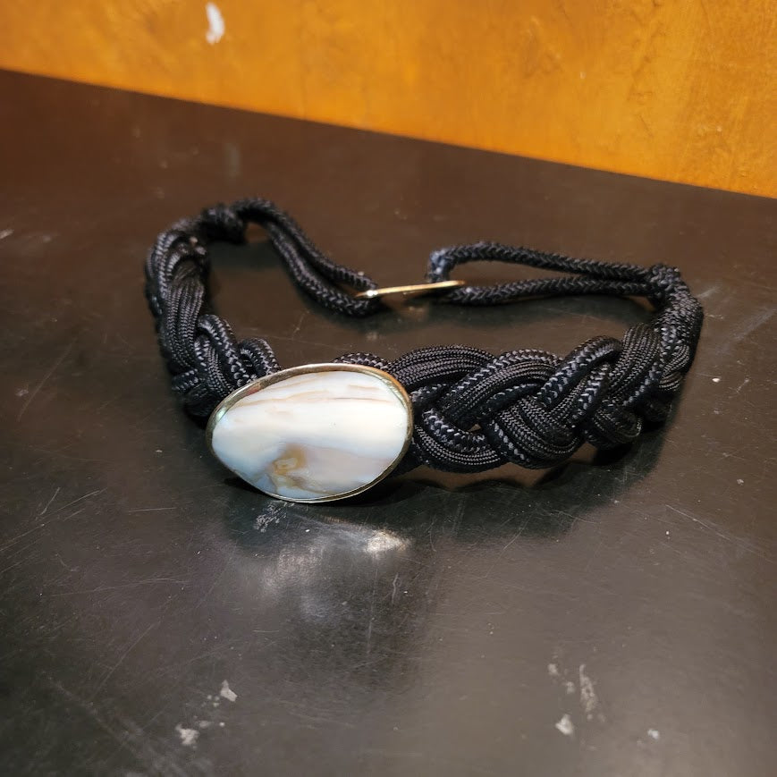 Vintage Black Rope Braided Belt Rope Knot Pearlescent shell Stone Small/Medium