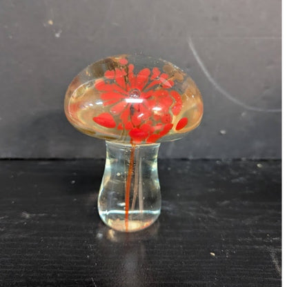 BEAUTIFUL RED YELLOW BROWN FLOWERS GLASS MUSHROOM TOADSTOOL PAPERWEIGHT