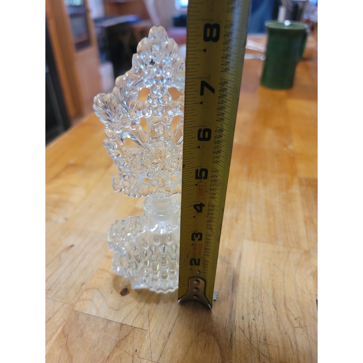 Vintage Clear Cut Glass Perfume Bottle with Large Filigree/Crown Stopper