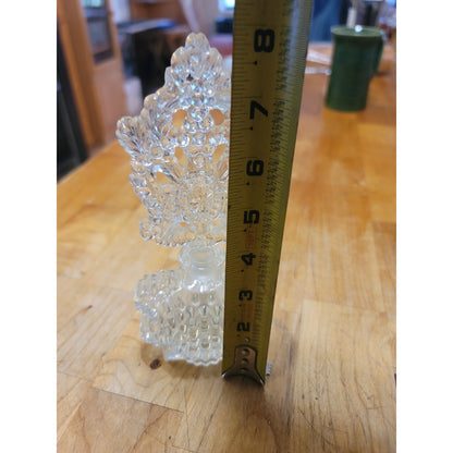 Vintage Clear Cut Glass Perfume Bottle with Large Filigree/Crown Stopper