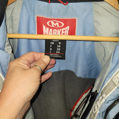 Marker Women's Light Blue Ski Jacket Snow Snowboard Coat Hood High Performance