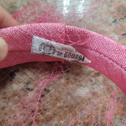 VINTAGE Pink Hat Net Veil Bird feather 7" union label Fascinator Wedding Races