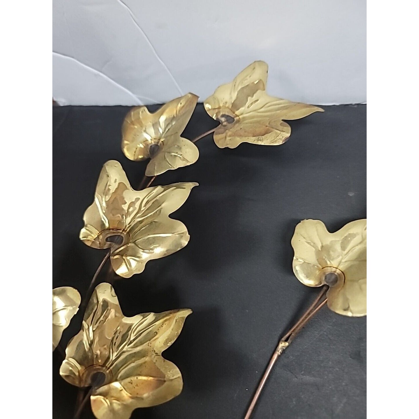 Vtg. Mid Century Copper Goldtone Leaf wall Art Brutalist Pr 18" Metal Lightweigh