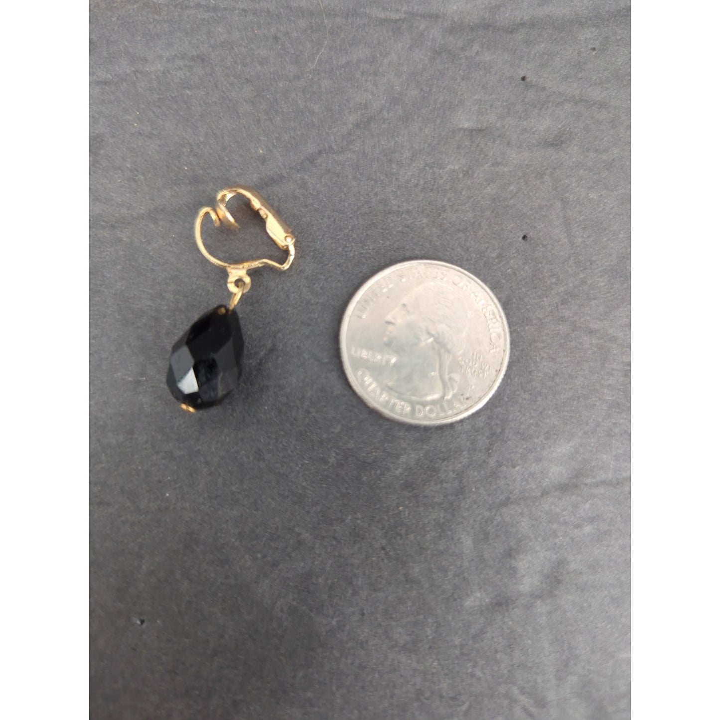 Vintage Black Spinel Bead Drop Dangle Earrings Gold Tone Clip On 1960s