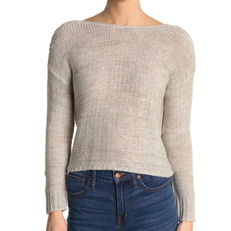 NEW Abound knit Gray Sweater Twist Back Detail Size Small short waisted
