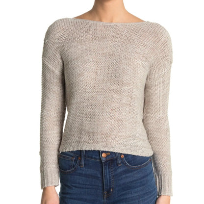 NEW Abound knit Gray Sweater Twist Back Detail Size Small short waisted