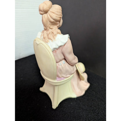 Vintage Bisque Porcelain Seated Victorian Lady Figurine with Hat