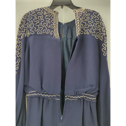 Margaret's Lubbock Texas Dress cinched waist Navy Soutache Church Wedding