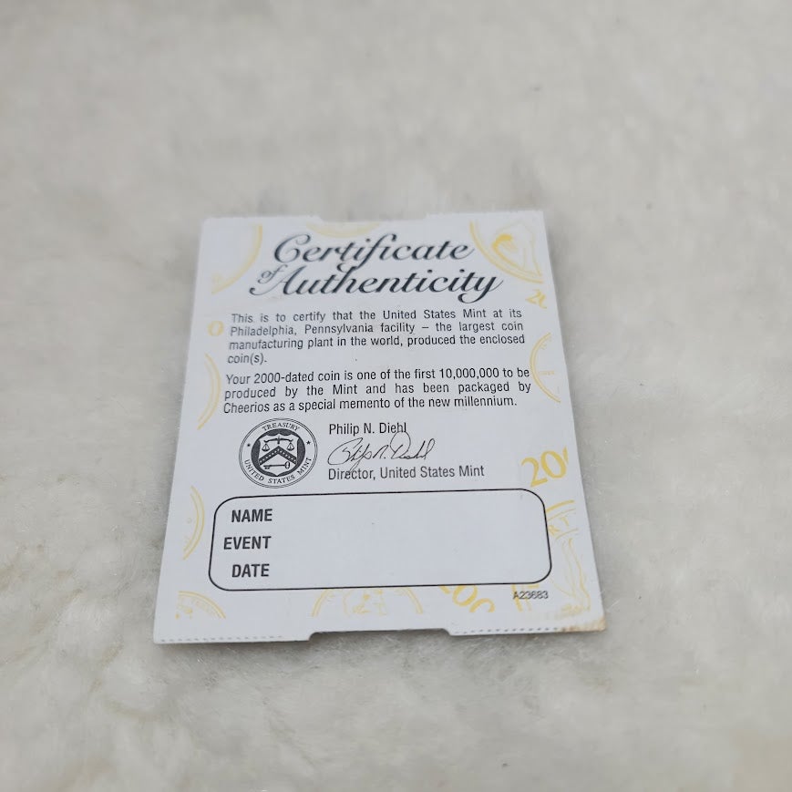 Vintage 2000 Cheerios Lincoln Cent Penny Sealed COA Millennium Lot of 2