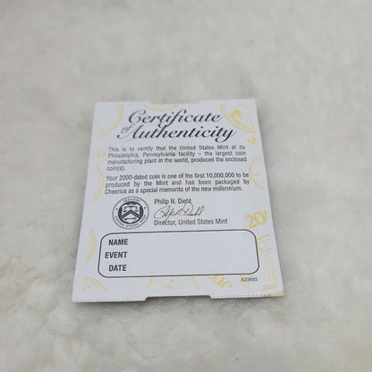 Vintage 2000 Cheerios Lincoln Cent Penny Sealed COA Millennium Lot of 2