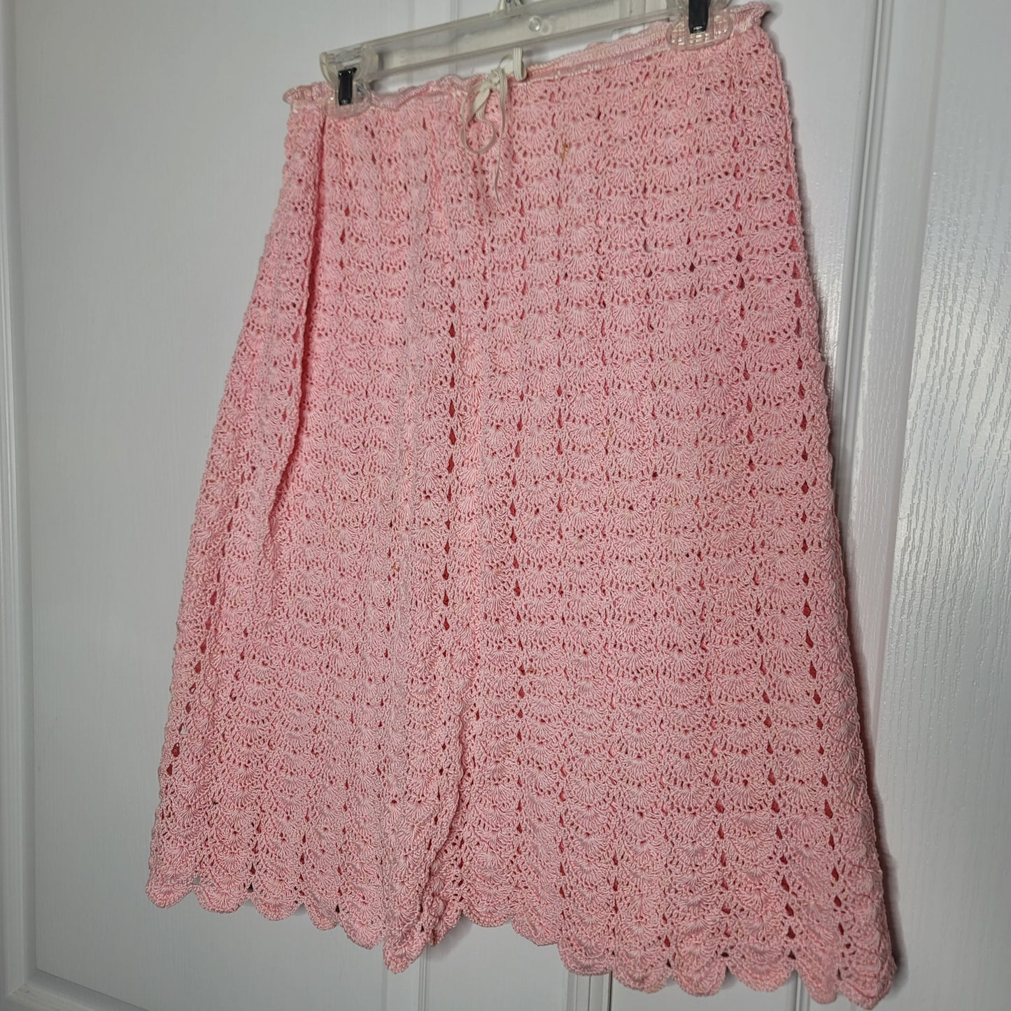 Vintage Little Flower Pink crochet 2 pc Set Skirt Short Sleeve Top Cotton Medium