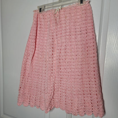 Vintage Little Flower Pink crochet 2 pc Set Skirt Short Sleeve Top Cotton Medium