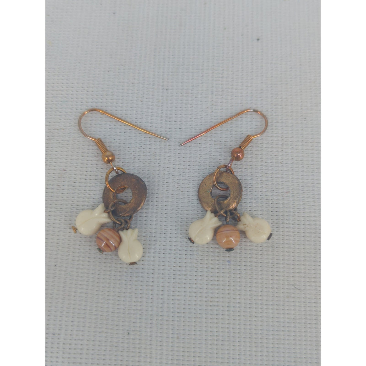 Boho Copper & Brass Charm Dangle Earrings Statement Natural Stone Beads