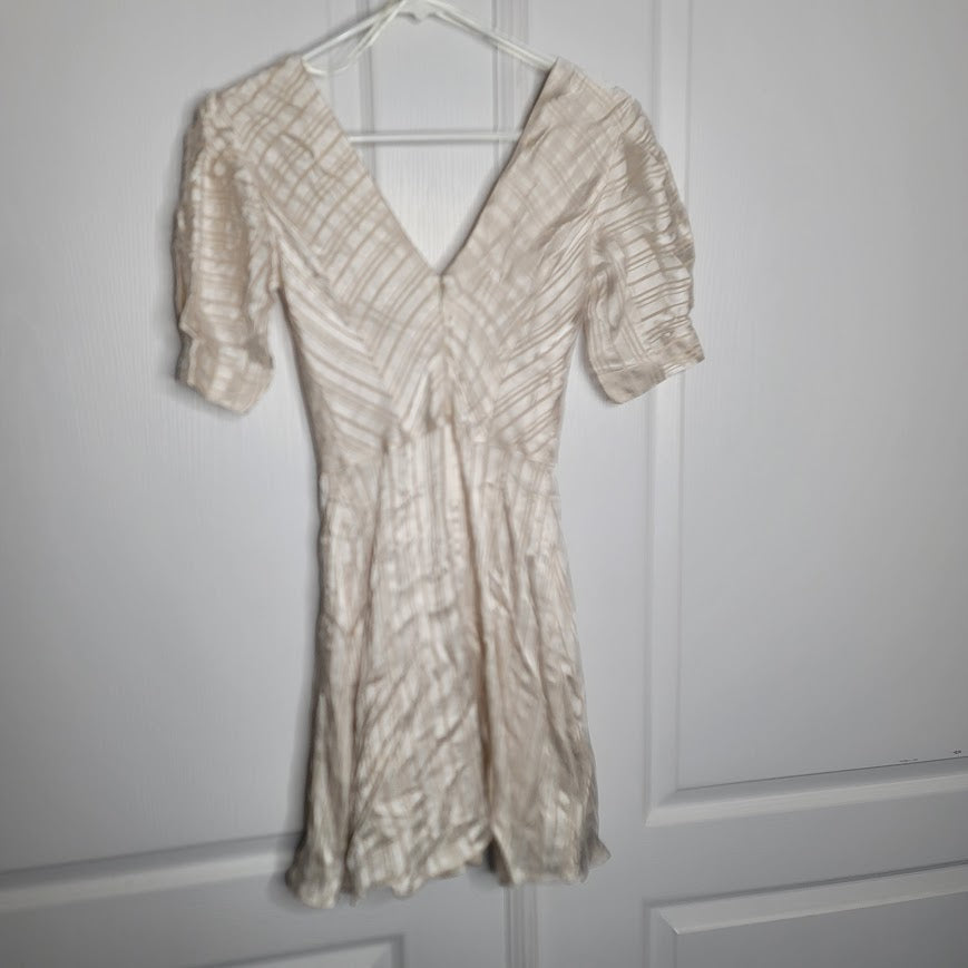 Topshop Champagne Cream Striped lined Mini Dress Pouf Sleeve Us size 2