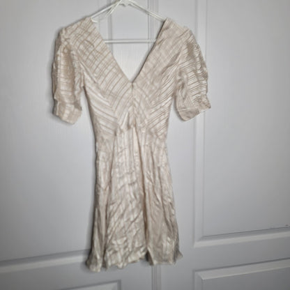 Topshop Champagne Cream Striped lined Mini Dress Pouf Sleeve Us size 2