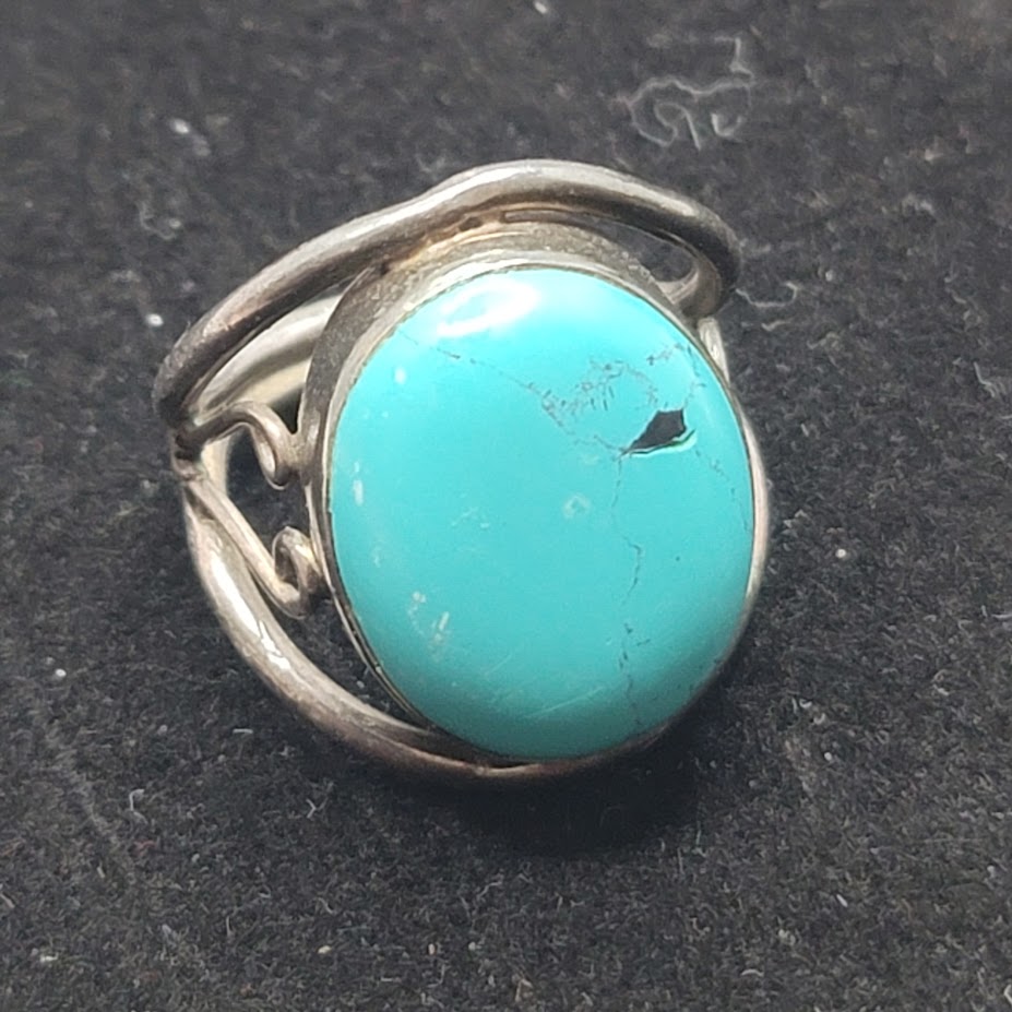 Vintage Sterling Silver Oval Turquoise Southwest Split Shank Ring Size 9 Kingman