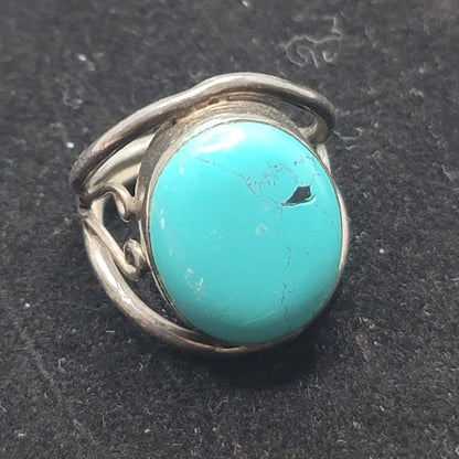 Vintage Sterling Silver Oval Turquoise Southwest Split Shank Ring Size 9 Kingman