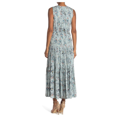 DR2 by Daniel Rainn Floral SMALL Tiered Maxi Dress blue/ green Sleeveless Summer