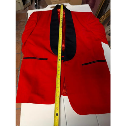 Custom Made Red Smoking Jacket Black Piping Lapel Mens XL Shoulder Pads