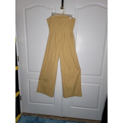 ASTRID Camel Strapless Asymmetrical Button Wide-Leg Jumpsuit XL