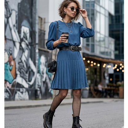 Vintage Simon Sez Royal Blue Pleated Blouse & Skirt Dress Set 15/16 Y2K 80s 90s