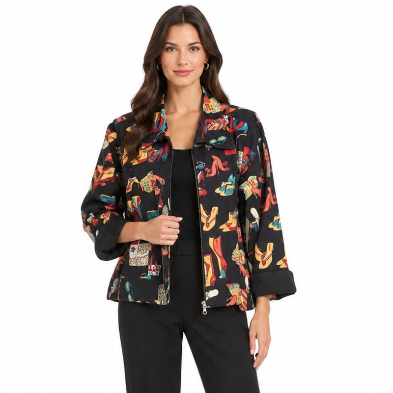 New Identity VINTAGE Heel Print Full Zip Jacket Long Sleeve Black FUNKY