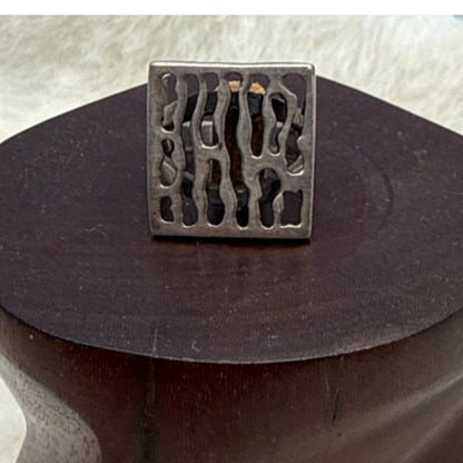 Size 8.5 Brutalist Silver 925 Ring Square MCM Industrial Open design