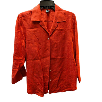 Lauren Ralph Lauren Red Linen Button Down LRL Monogram Preppy Blouse Size Medium