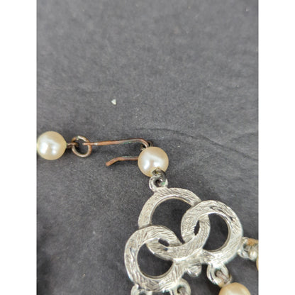 Vintage Multi Strand Faux Pearl Rhinestone Choker Collar Necklace French Country
