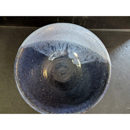 Vintage Blue art pottery bowl drip glaze 3.5" tall stoneware Signed