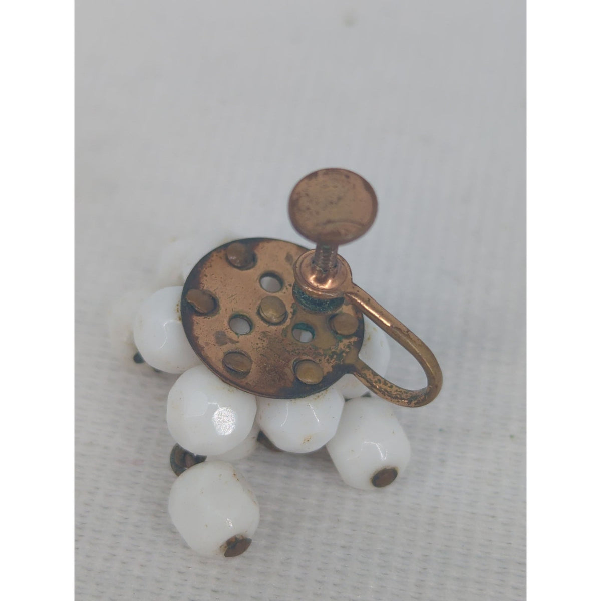 Vintage Milk Glass Cluster Screw Back Earrings Mid-Century Retro Bridal Jewelry