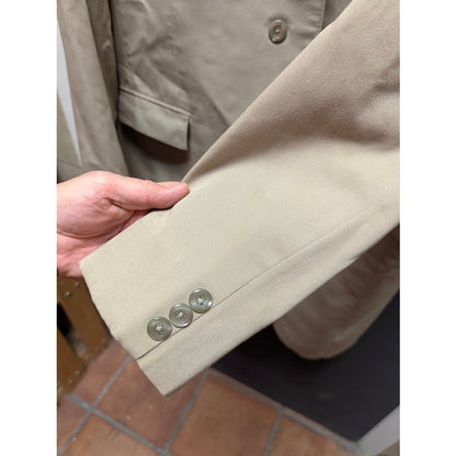 Custom Made Mandarin Collar Long Coat Tan Khaki Structured Minimalist Waistcoat