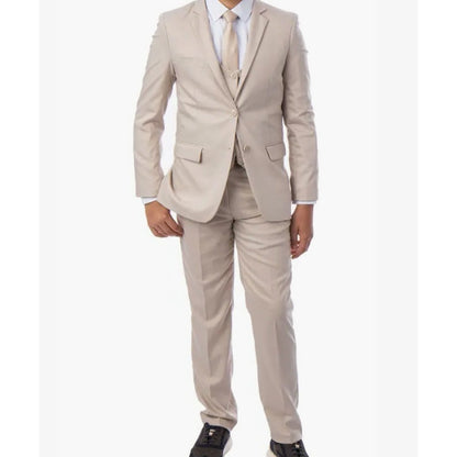 Perry Ellis boys tan SUIT jacket, pants, vest,tie 14 slim fit FORMAL NEW 4pc set