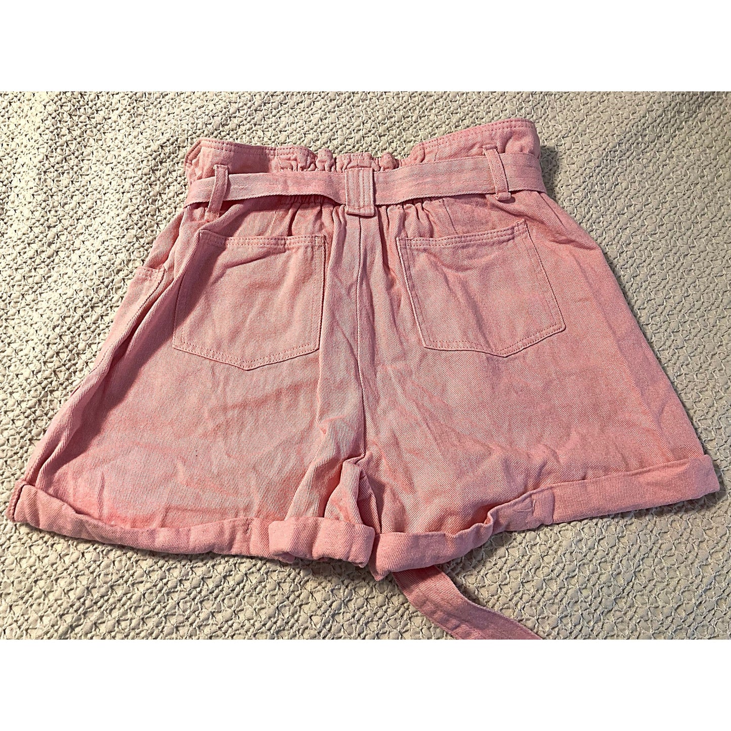 NWT Elodie High Waist Paperbag Shorts with Tie Belt 100% Cotton in Pink Sz Large