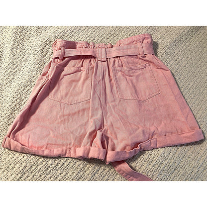 NWT Elodie High Waist Paperbag Shorts with Tie Belt 100% Cotton in Pink Sz Large