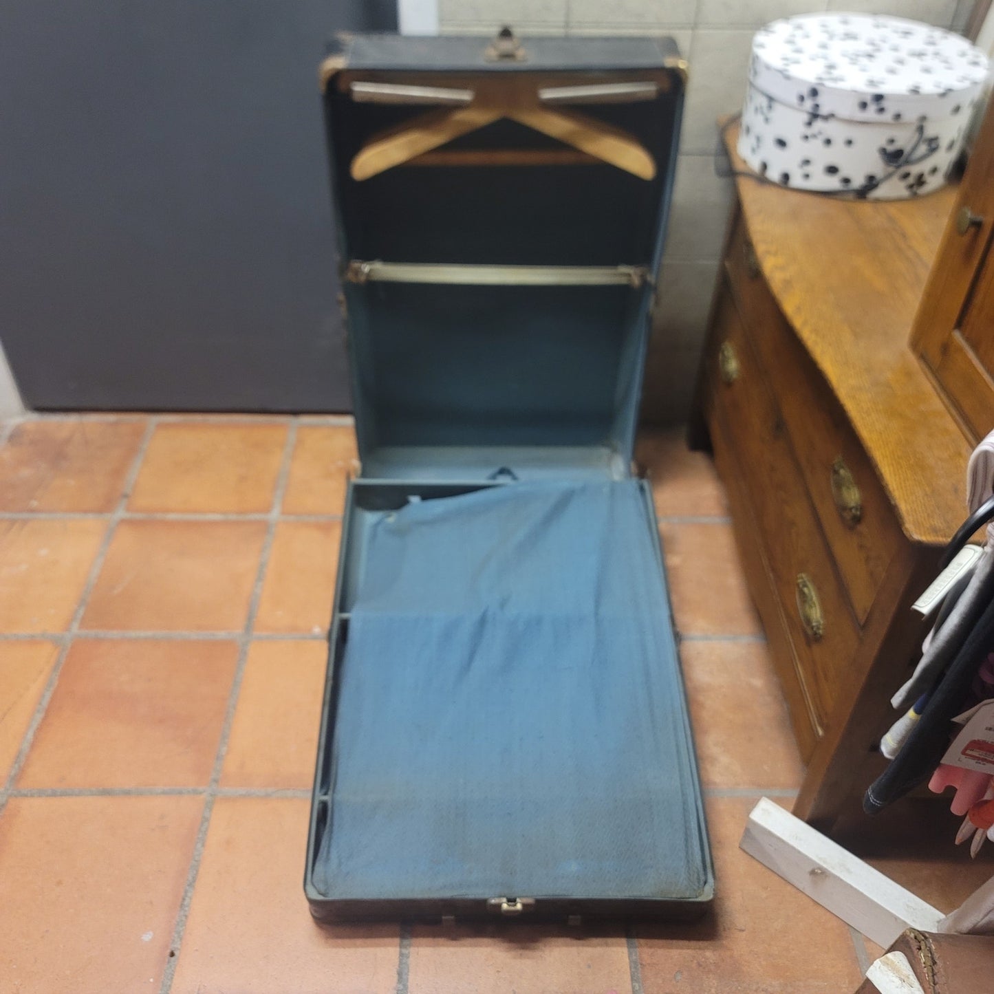 Vintage Industrial Steamer Trunk Wardrobe Antique Luggage Mid-Century Military