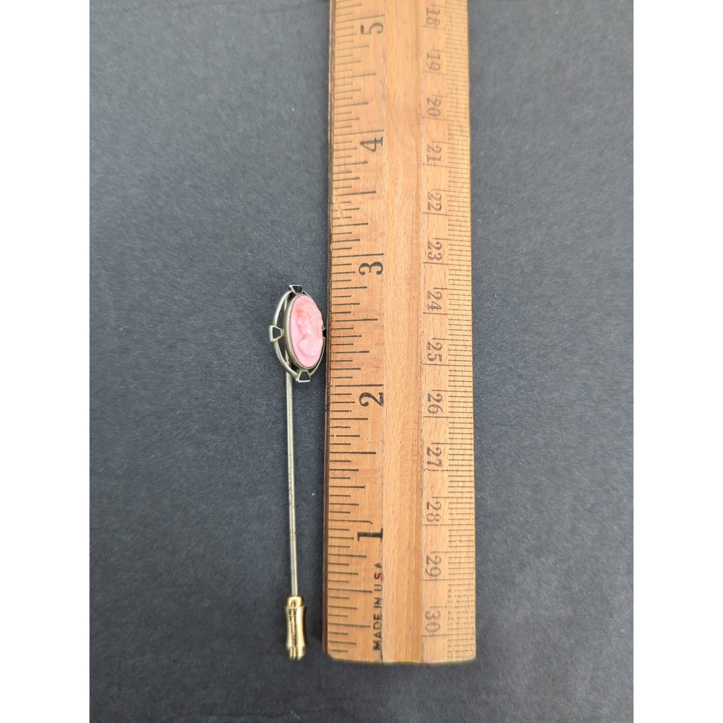 Vintage Gold Tone Pink Cameo Lapel Pin 2.5 Inch Classic Victorian Revival