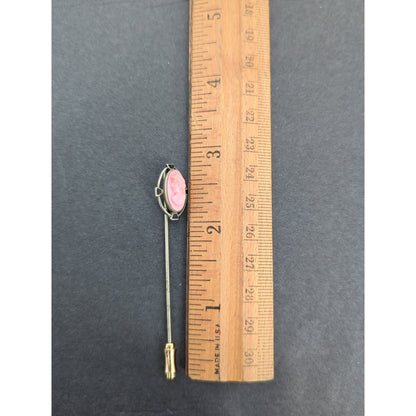 Vintage Gold Tone Pink Cameo Lapel Pin 2.5 Inch Classic Victorian Revival