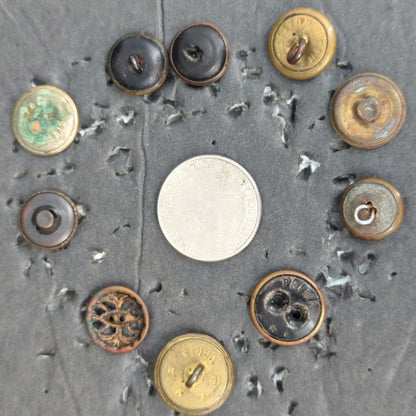 LOT GG of 10 Antique Vintage Victorian Brass Mixed Materials Buttons ESTATE FIND